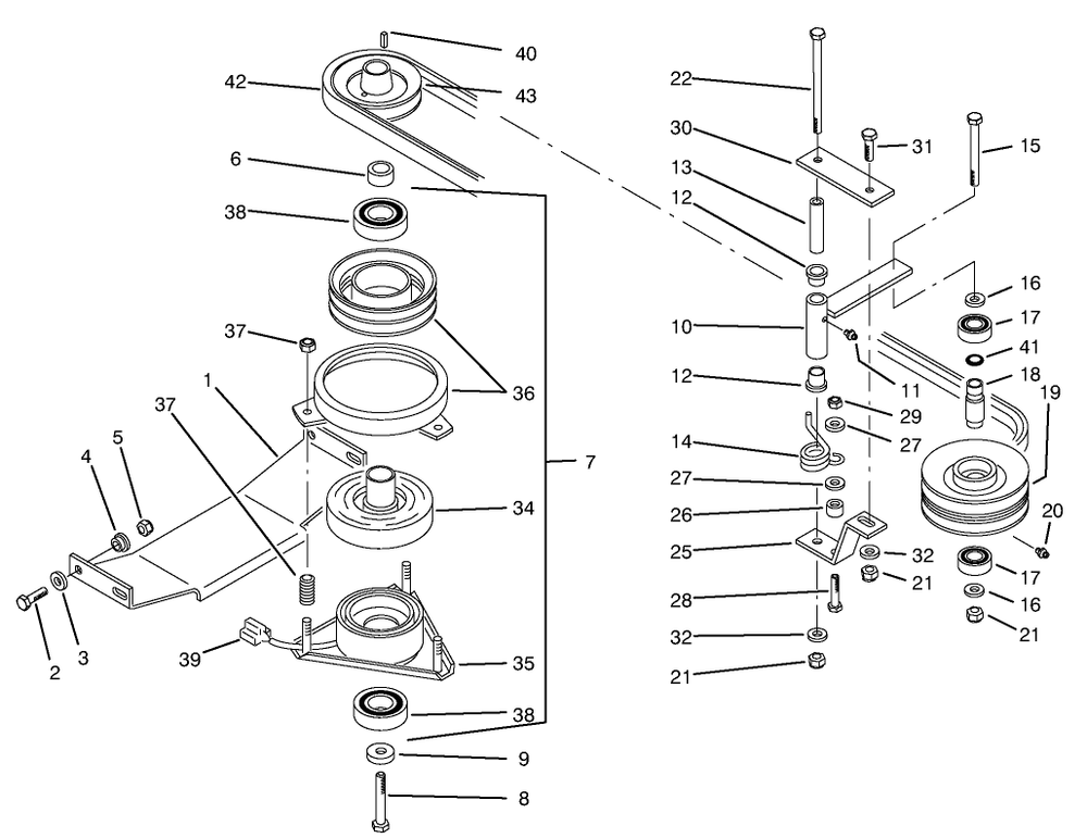 Pto Electric Clutch & Drive Assembly Diagram and Parts List for 74101 690001 - 699999 Toro Lawn Tractor