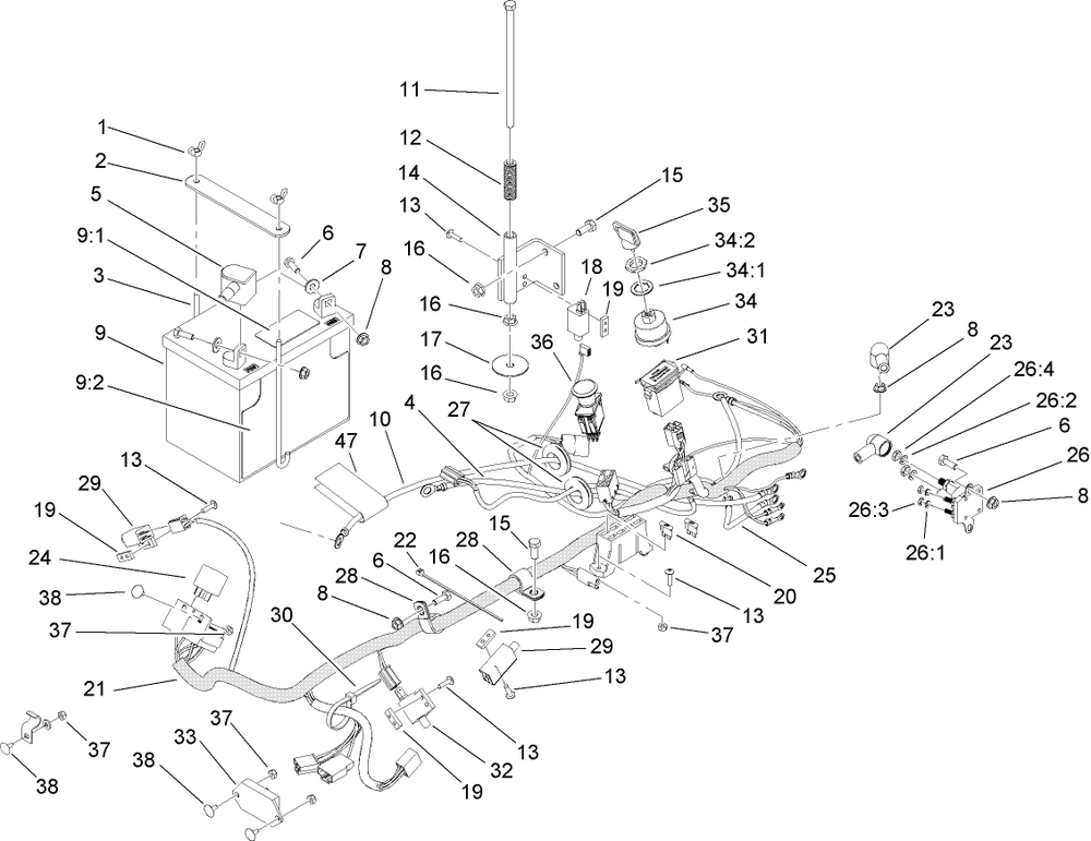Electrical Assembly Diagram and Parts List for 74410 (270002001-270999999)(2007) Toro Lawn Mower