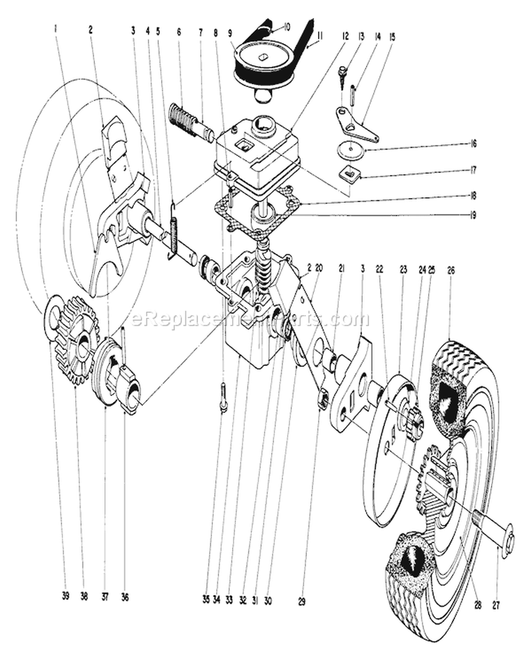 Gear Box Assembly Diagram and Parts List for 19273 3000001-3999999 - 1973 Toro Lawn Mower