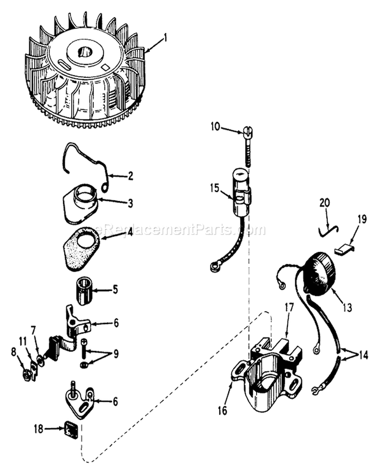 Magneto Diagram and Parts List for 19400 4000001-4999999 - 1974 Toro Lawn Mower