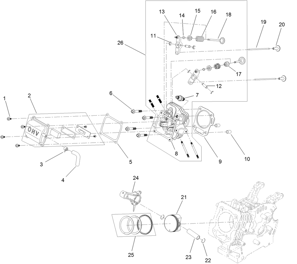 Piston And Head Assembly Diagram and Parts List for 37799 413000000 - 414399999 Toro Snow Blower