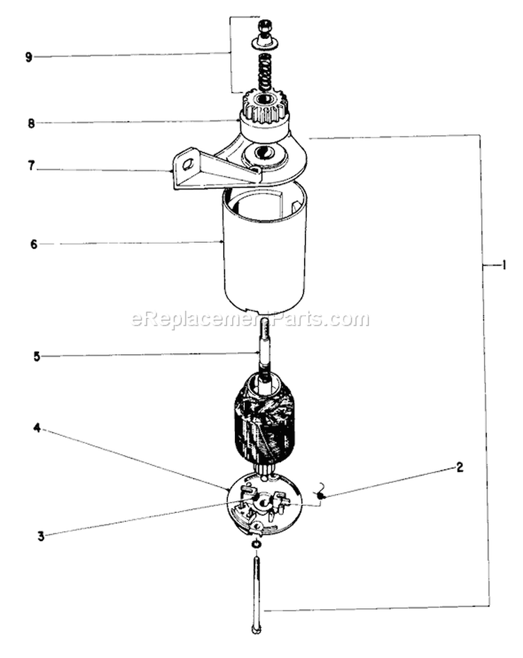 Starter Motor And Pinion Diagram and Parts List for 19225 0000001-0999999 - 1970 Toro Lawn Mower