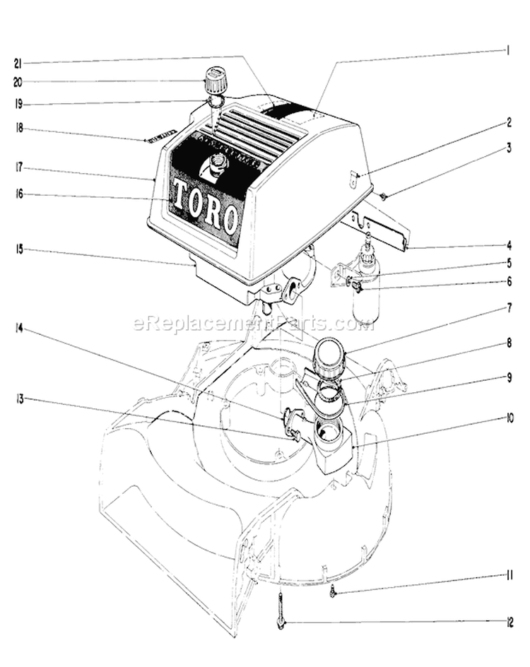Engine Diagram and Parts List for 19472 1000001-1999999 - 1971 Toro Lawn Mower