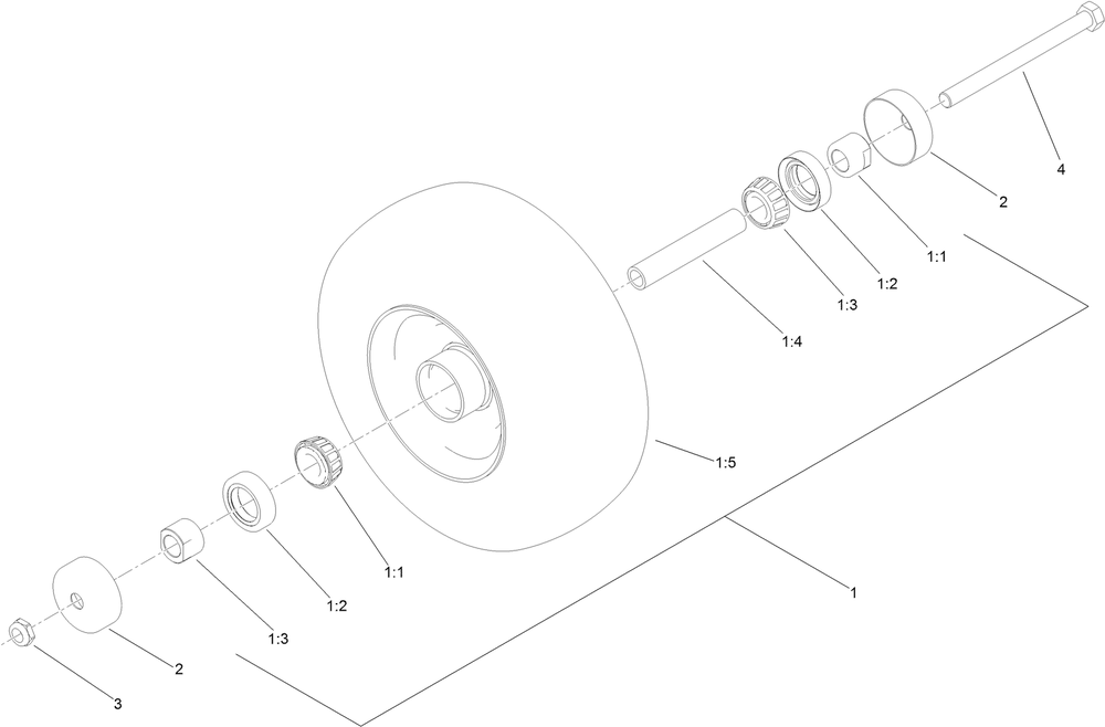 Wheel, Tire And Bearing Assembly Diagram and Parts List for 74583 (314000001-314999999)(2014) Toro Lawn Mower