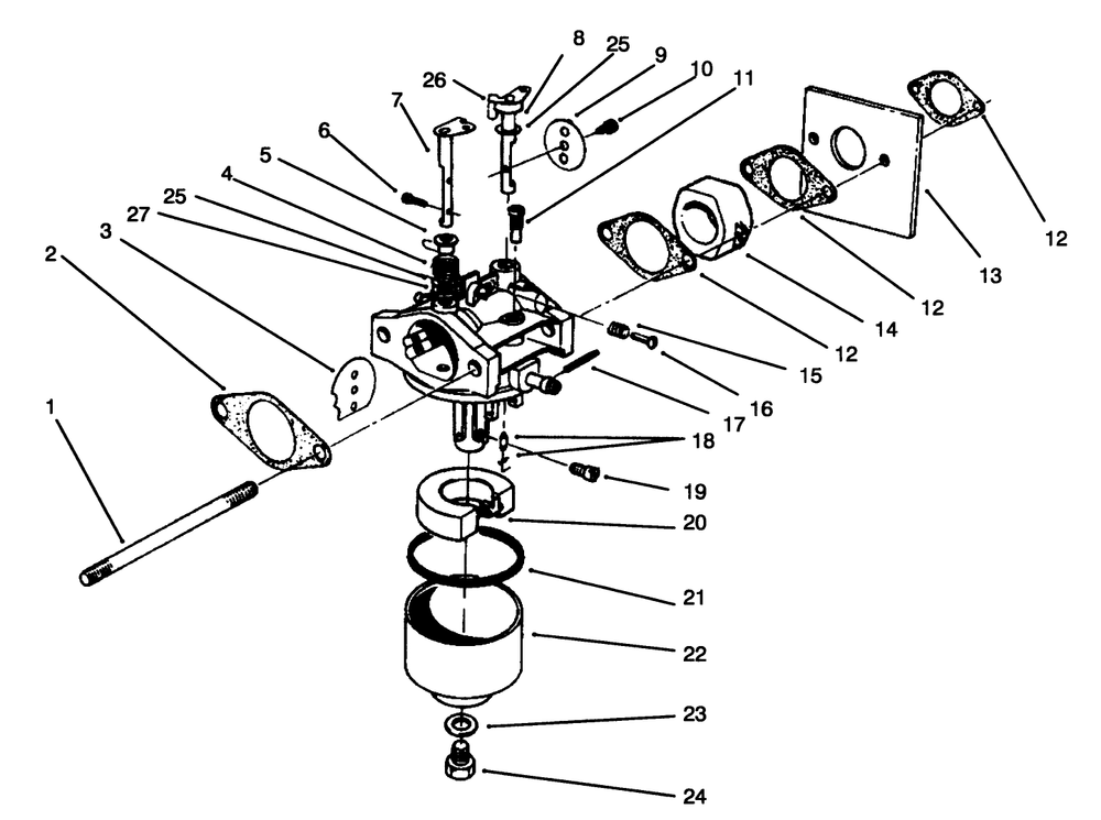 Carburetor Assembly (Model No. 47pr4-3) Diagram and Parts List for 22026 5900001 - 5999999 Toro Lawn Mower