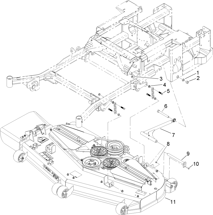 Deck Connection Assembly Diagram and Parts List for 74268 (250000001-250999999)(2005) Toro Lawn Mower