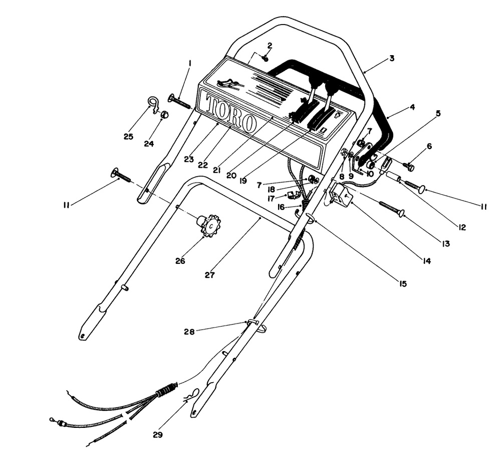 Handle Assembly Diagram and Parts List for 16780 3000001 - 3999999 Toro Lawn Mower