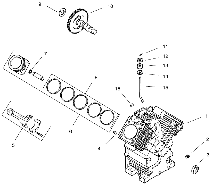 Crankcase Diagram and Parts List for 74182 (891565-899999)(1998) Toro Lawn Tractor