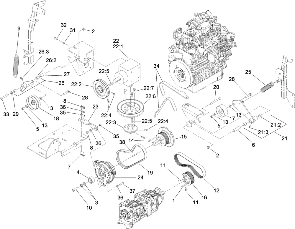 Hydro And Gearbox Assembly Diagram and Parts List for 74279TE (310000001-310999999)(2010) Toro Lawn Tractor