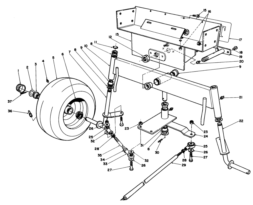 Front Axle Assembly Diagram and Parts List for 30754 0000001 - 0999999 Toro Lawn Tractor