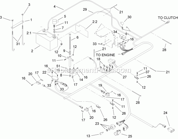 Electrical Assembly Diagram and Parts List for 74262TE 260000001-260999999 Toro Lawn Mower
