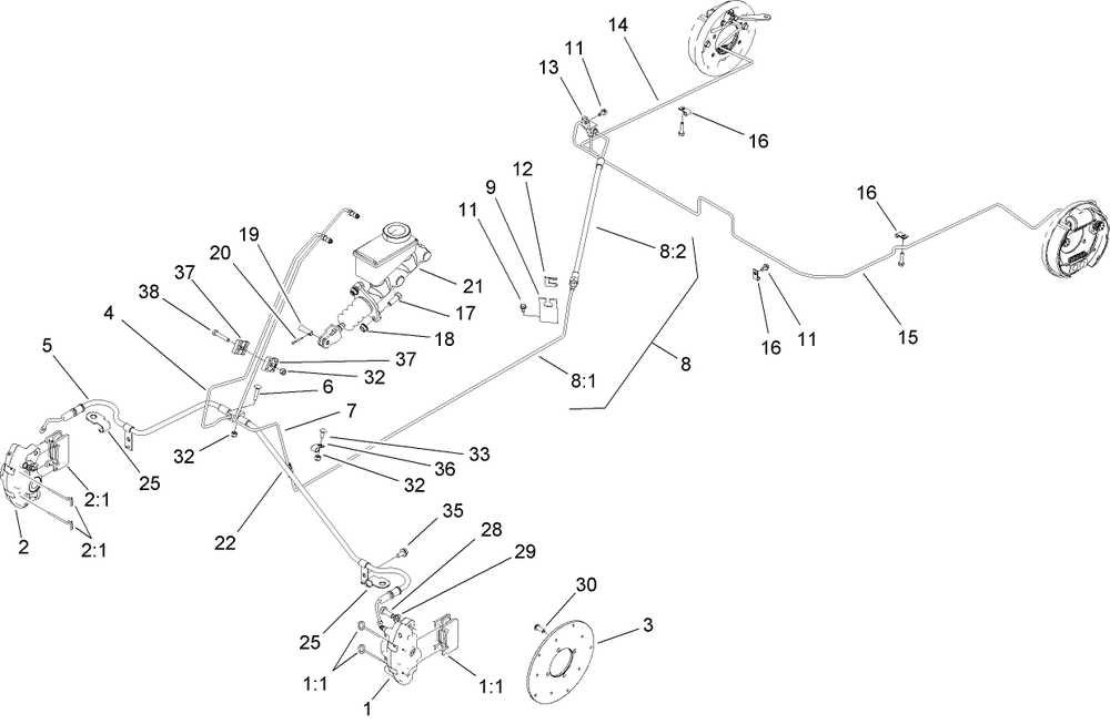 Hydraulic Brake Assembly Diagram and Parts List for 12004TC 270000001 - 270999999 Toro Lawn Tractor