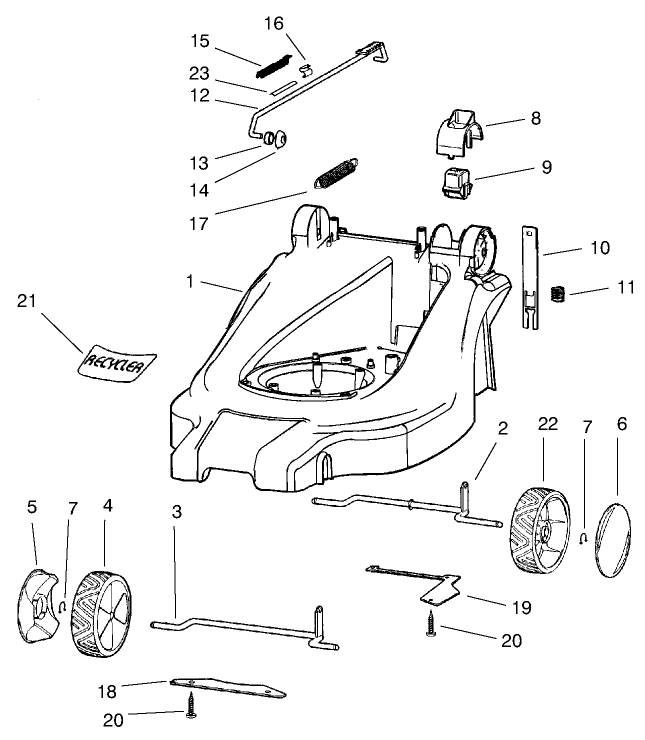 Chassis Assembly Diagram and Parts List for 21022 8900001 - 8999999 Toro Lawn Mower