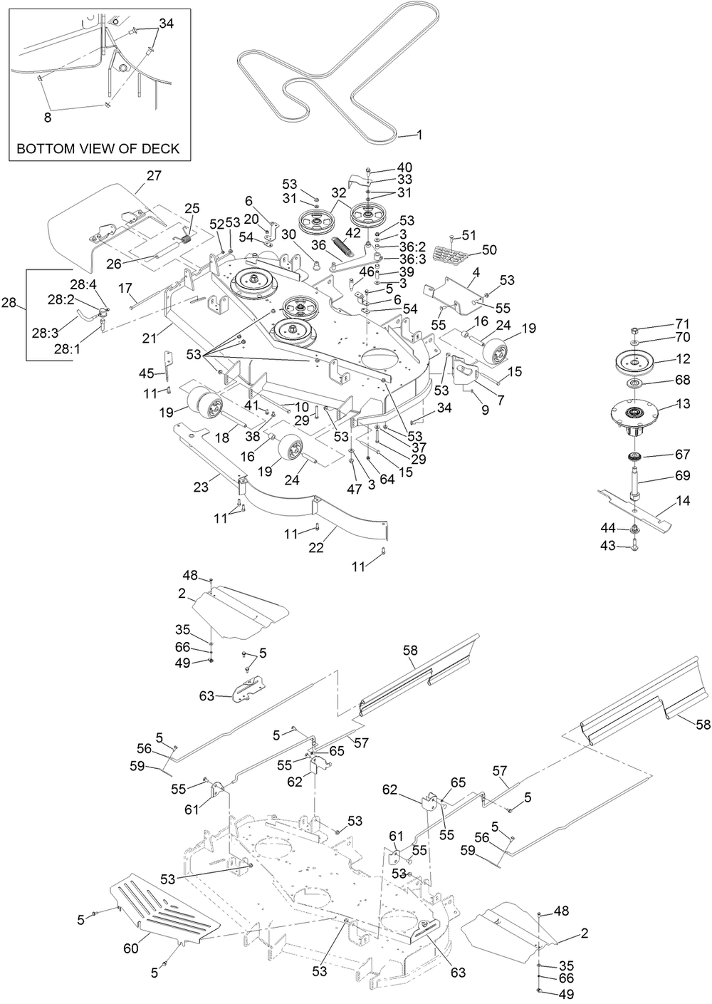 Deck Assembly Diagram and Parts List for 72264TE 406427909-406429999 Toro Lawn Mower