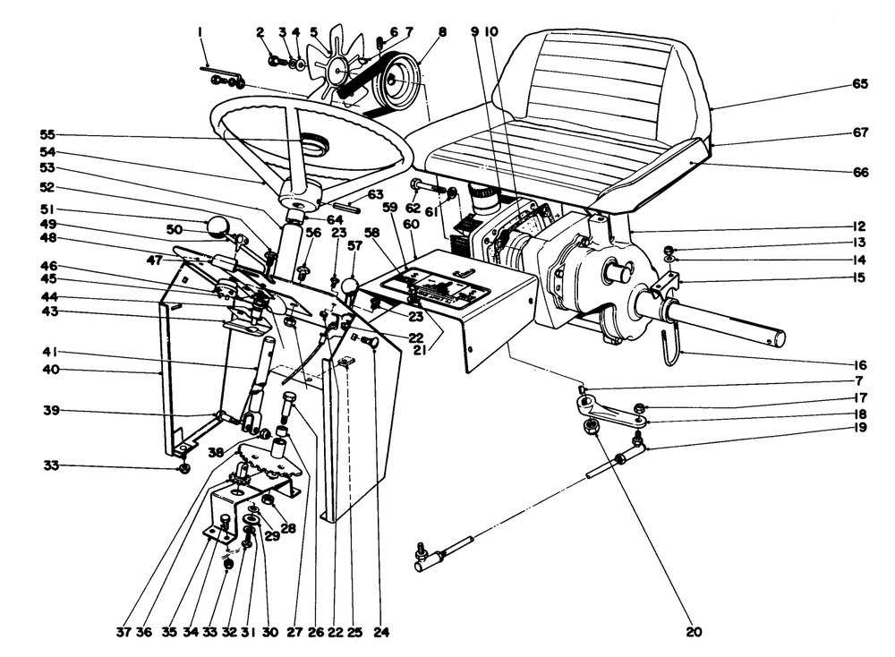 Dash And Transaxle Assembly Diagram and Parts List for 55256 1000001 - 1999999 Toro Lawn Tractor