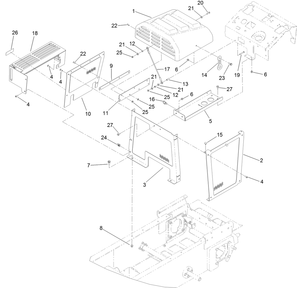 Hood Assembly Diagram and Parts List for 68138 403300000 - 404319999 Toro Lawn Tractor Accessories