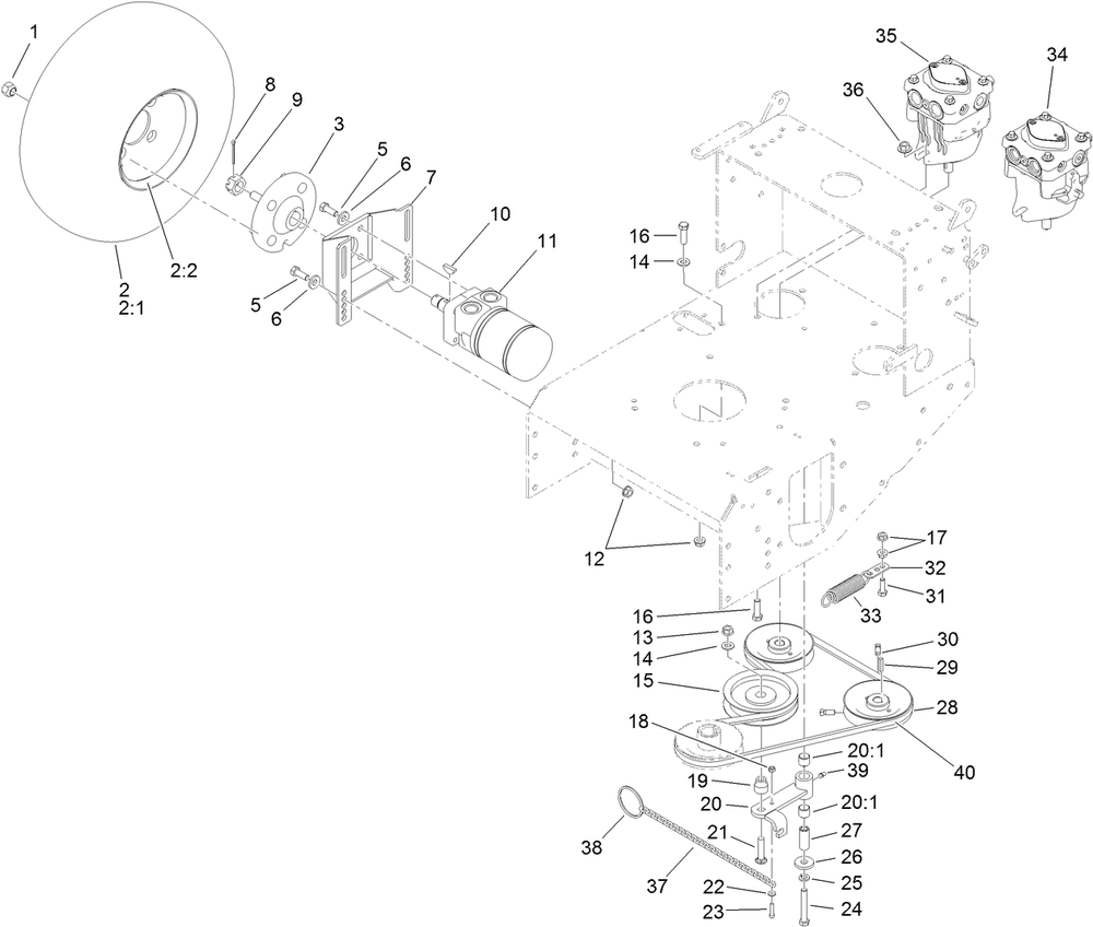 Pump Drive And Engine Pulley Assembly Diagram and Parts List for 39934 (311000001-311999999)(2011) Toro Lawn Mower