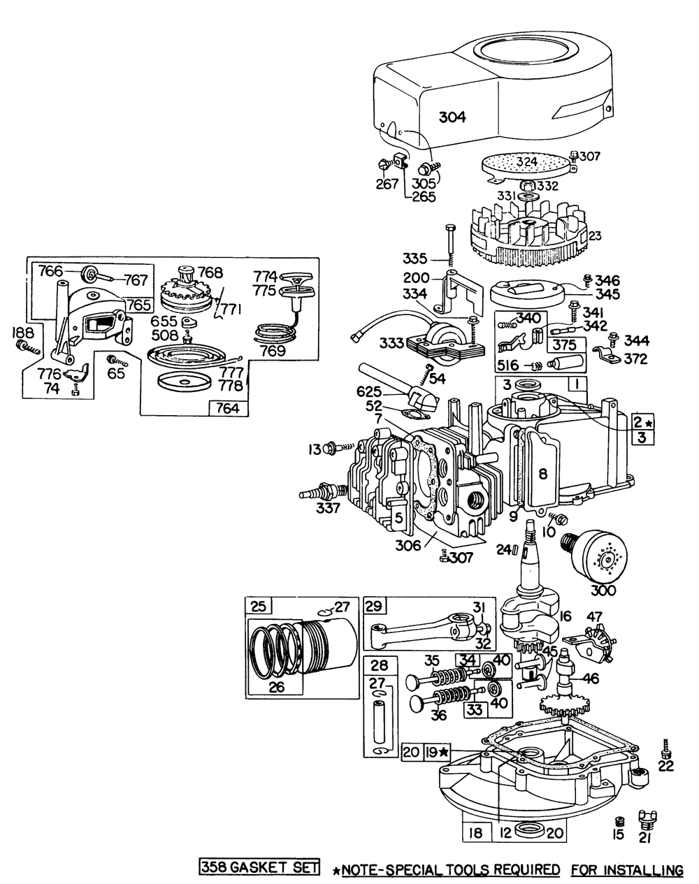 Engine Briggs & Stratton Model 92908-1635-01 Diagram and Parts List for 16169 6000001 - 6999999 Toro Lawn Mower