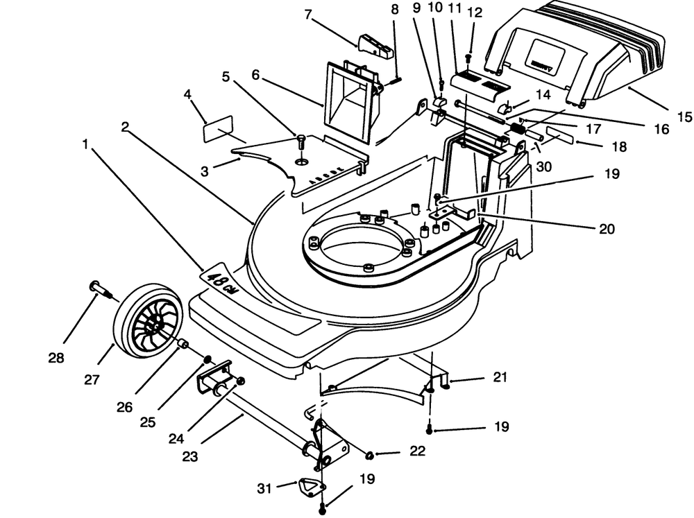 Housing Assembly Diagram and Parts List for 20922B 49000001 - 49999999 Toro Lawn Mower