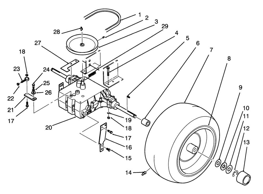 Rear Wheel And Transmission Assembly Diagram and Parts List for 72060 3900001 - 3999999 Toro Lawn Tractor