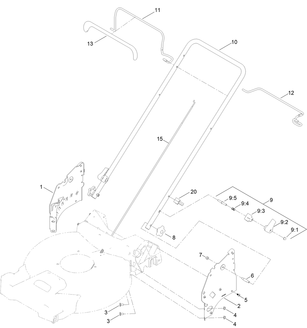 Handle Assembly Diagram and Parts List for 21326 400000000 - 999999999 Toro Lawn Mower