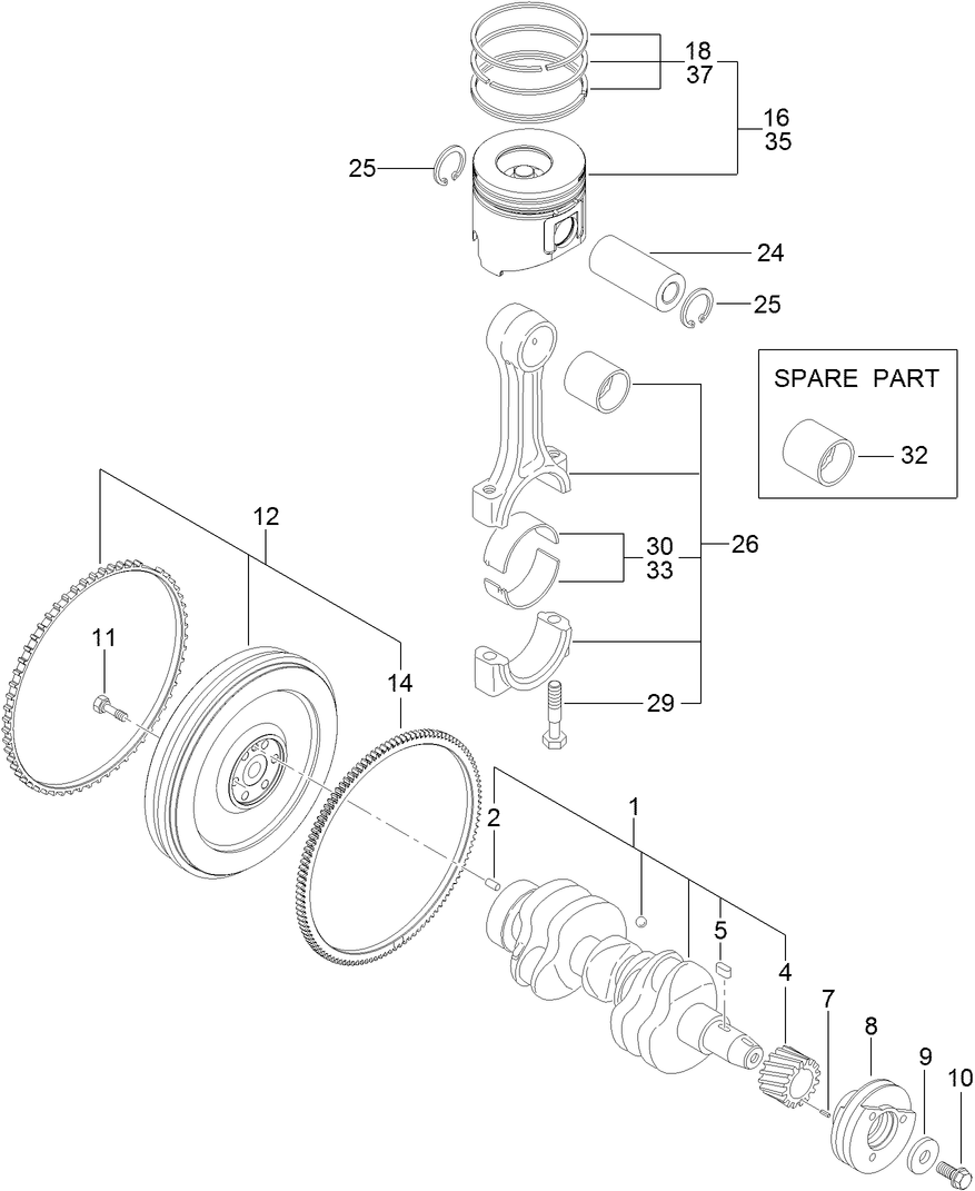 Crankshaft And Piston Assembly Diagram and Parts List for 74060 402252575-404399999 Toro Lawn Mower