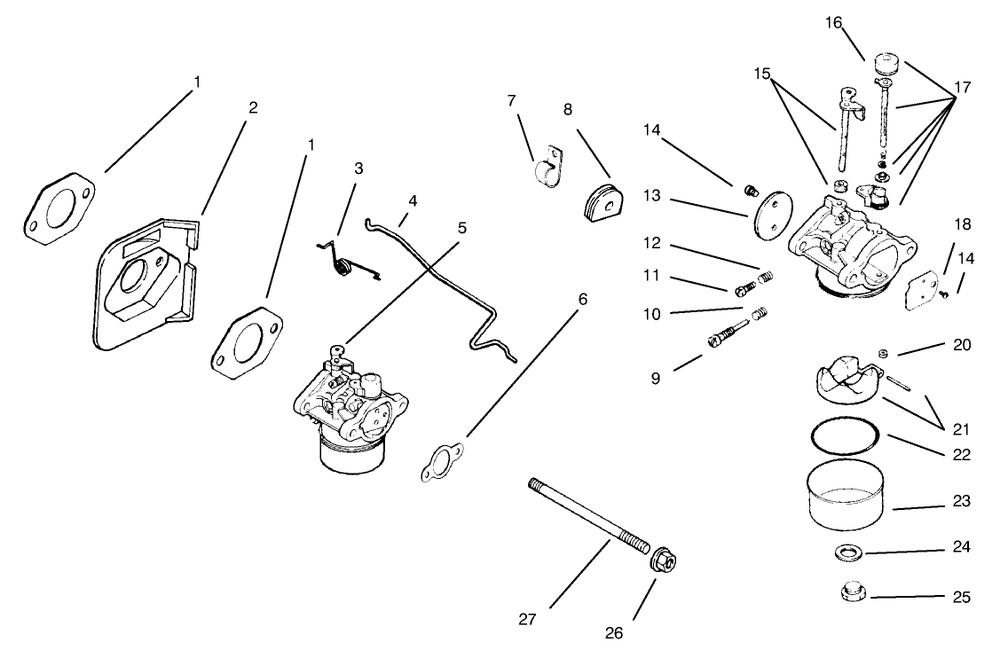 Carburetor Diagram and Parts List for 30177 695001 - 699999 Toro Lawn Tractor Accessories