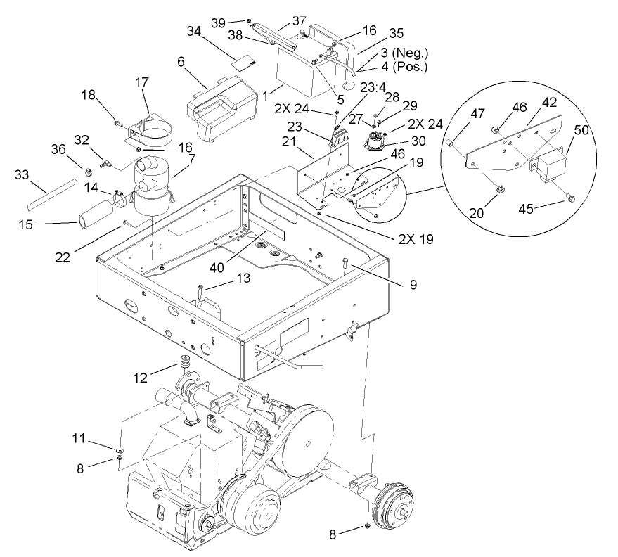 Drivetrain Mount Assembly Diagram and Parts List for 12004 230000001 - 230999999 Toro Lawn Tractor