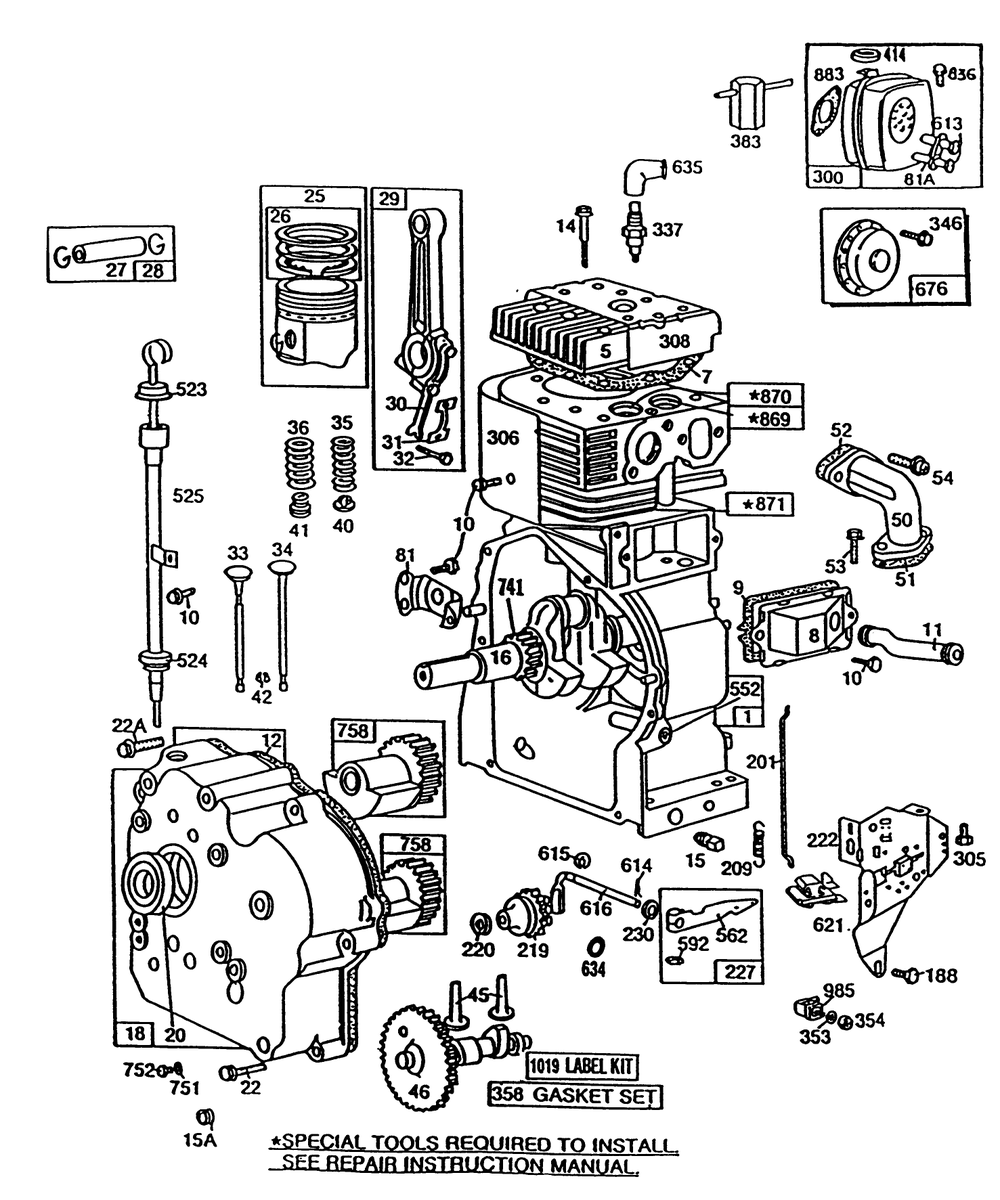 Engine Briggs & Stratton Model 252416 Type 0756-01 & 0757-01 Diagram and Parts List for 38580 2000001 - 2999999 Toro Snow Blower