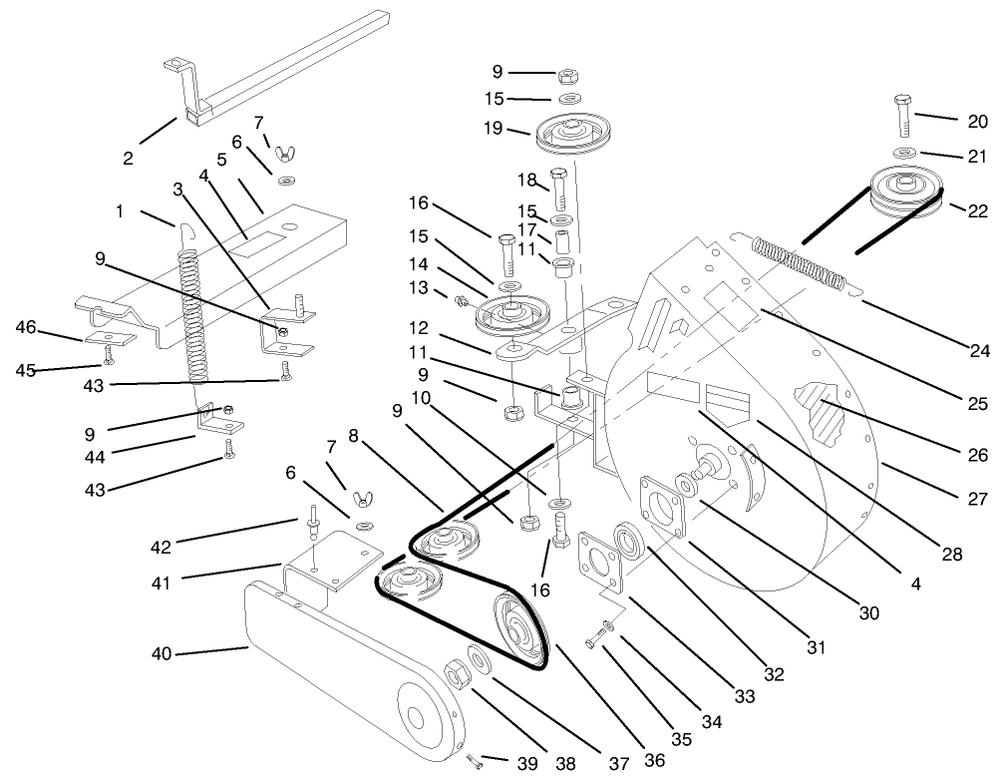 Blower Pulleys & Idler Arm Assembly Diagram and Parts List for 79430 59000001 - 59999999 Toro Lawn Tractor