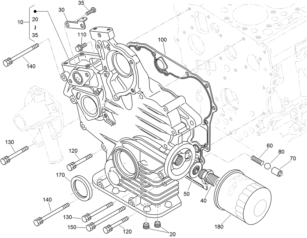 Gear Case And Oil Filter Cartridge Assembly Diagram and Parts List for 22324 407960000 - 409359999 Toro Lawn Tractor Accessories