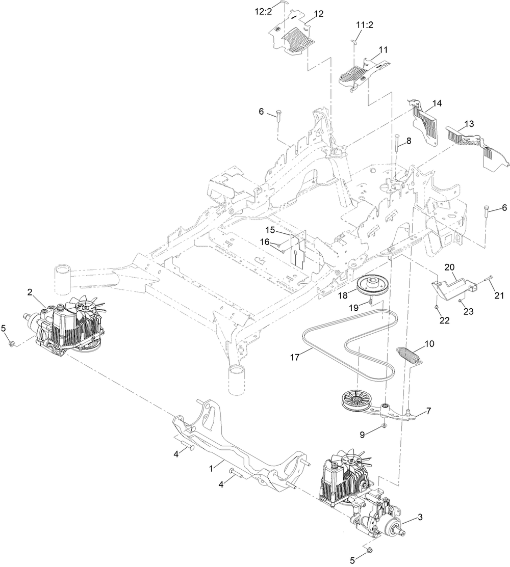 Hydraulic Drive Assembly Diagram and Parts List for 74090 410000000 - 412999999 Toro Lawn Tractor