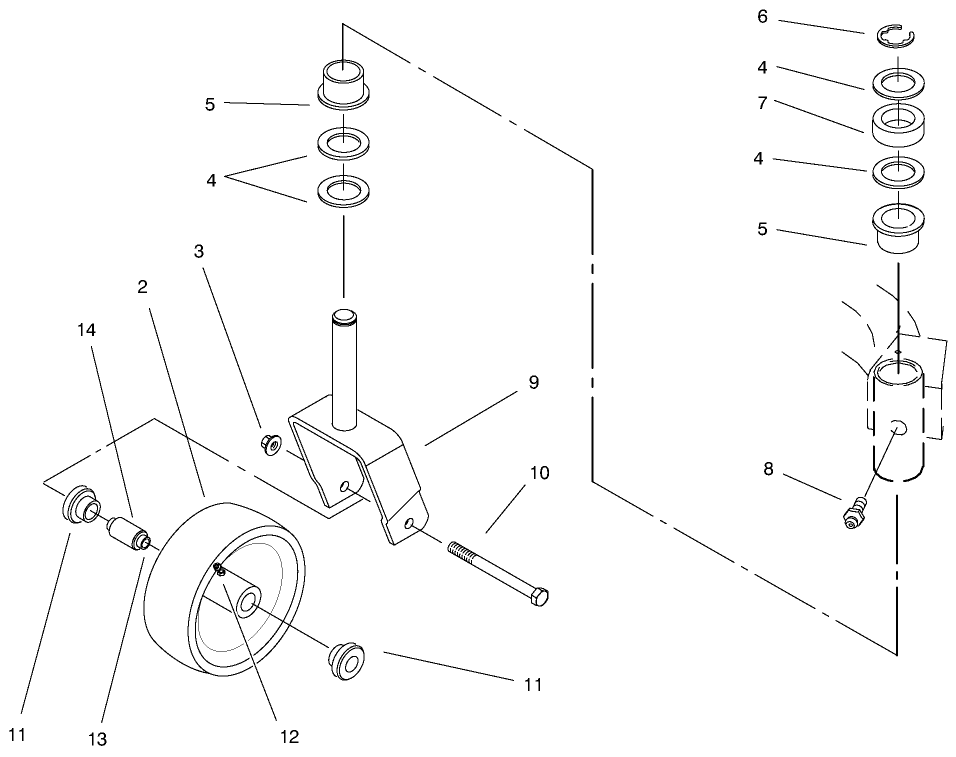 Caster Fork Assembly Diagram and Parts List for 30162 990001 - 999999 Toro Lawn Mower