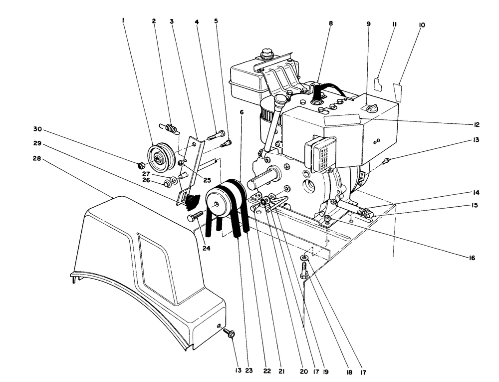 Engine Assembly Diagram and Parts List for 38073 3900001 - 3999999 Toro Snow Blower