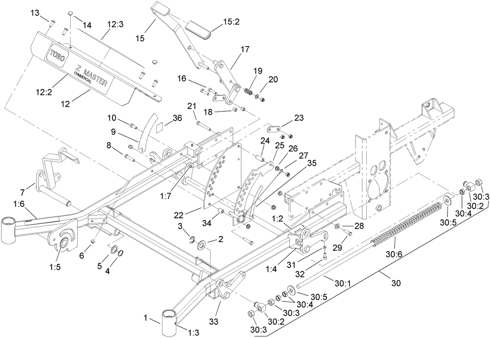 Front Frame Assembly Diagram and Parts List for 74281TE (260000001-260999999)(2006) Toro Lawn Tractor