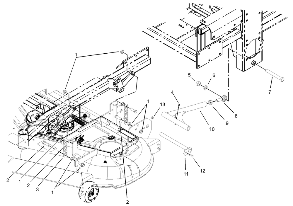 Deck Connection Assembly Diagram and Parts List for 74213 (230006001-230999999)(2003) Toro Lawn Mower