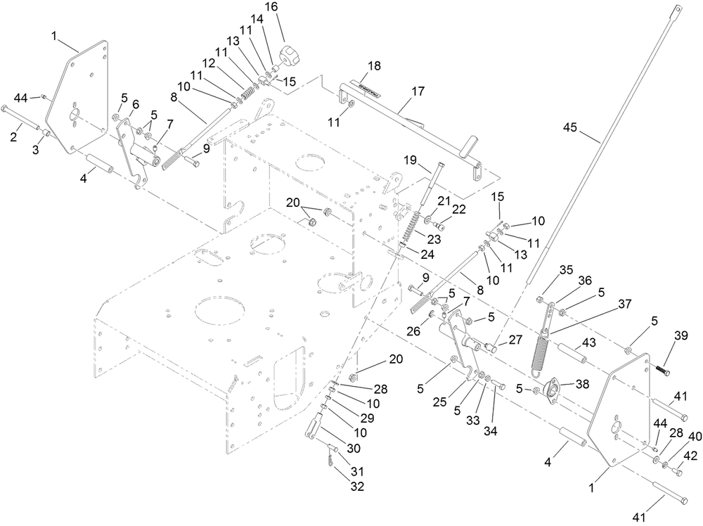Lower Control Assembly Diagram and Parts List for 39934 (311000001-311999999)(2011) Toro Lawn Mower