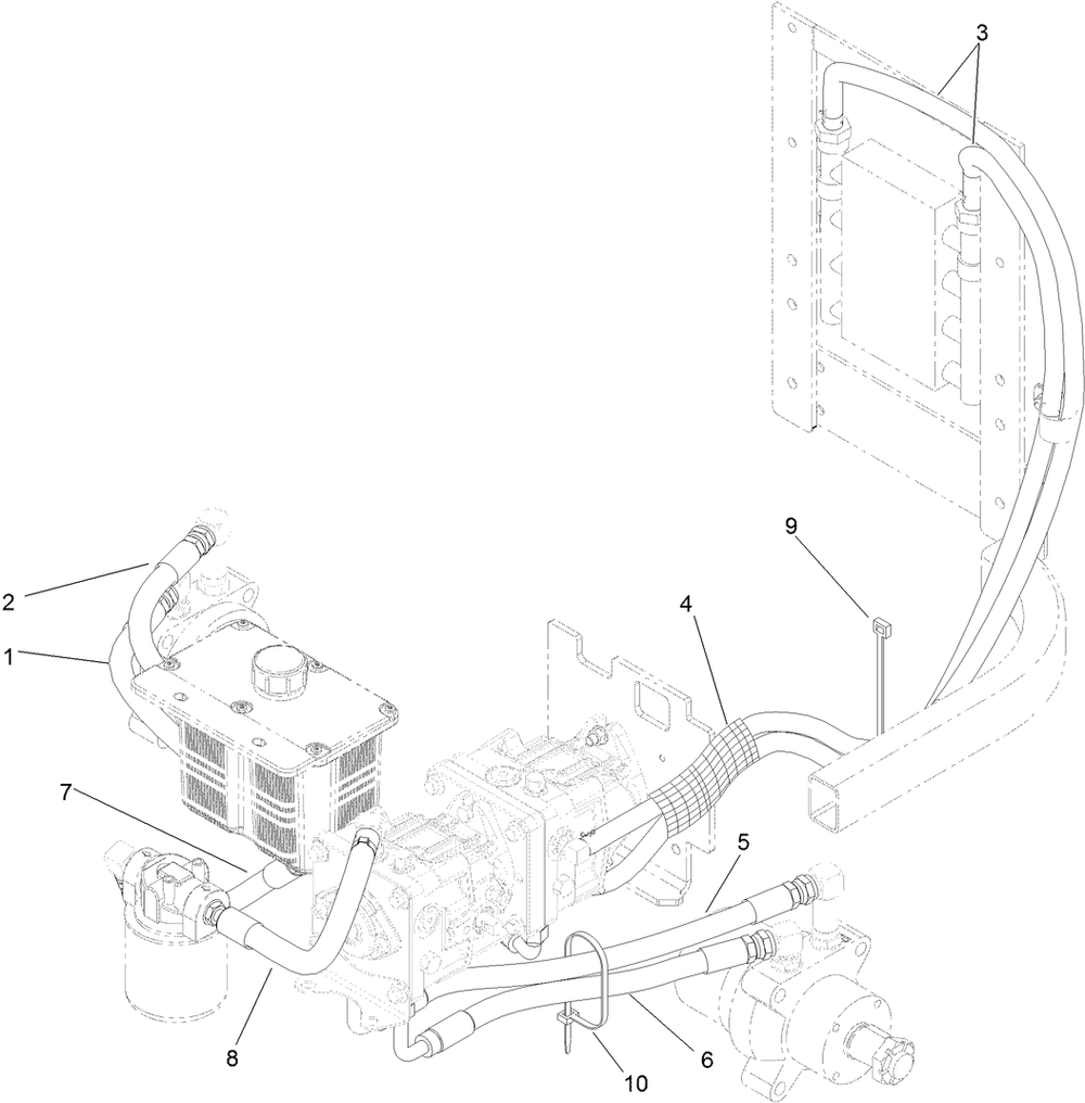Hydraulic Hose Assembly Diagram and Parts List for 74266 401900000-402612749 Toro Lawn Mower