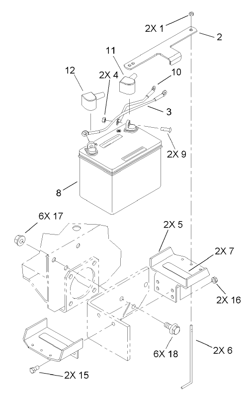 Battery Assembly Diagram and Parts List for 30299TE (230000001-230999999)(2003) Toro Lawn Mower