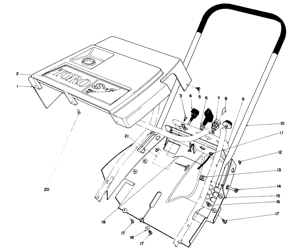 Shroud & Handle Assembly Diagram and Parts List for 38162 9000001 - 9999999 Toro Snow Blower