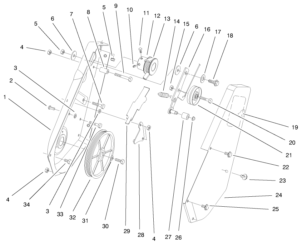 Pulley And Cover Assembly Diagram and Parts List for 38427 8900001 - 8999999 Toro Snow Blower