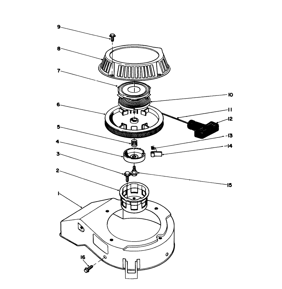 Recoil Assembly Diagram and Parts List for 59255 4000001 - 4999999 Toro Engine