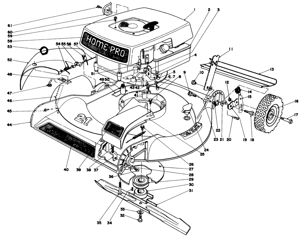 Housing And Engine Assembly Diagram and Parts List for 16655 7000001 - 7999999 Toro Lawn Mower