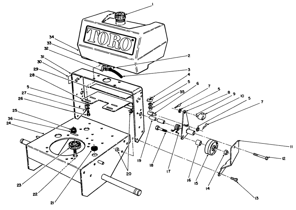 Frame Assembly Diagram and Parts List for 30102 0000001 - 0999999 Toro Lawn Tractor Accessories