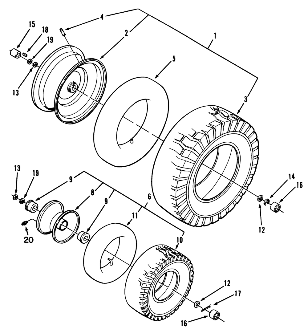 Wheel & Tire Assemblies Diagram and Parts List for R3-12B602 2000001 - 2999999 Toro Lawn Tractor