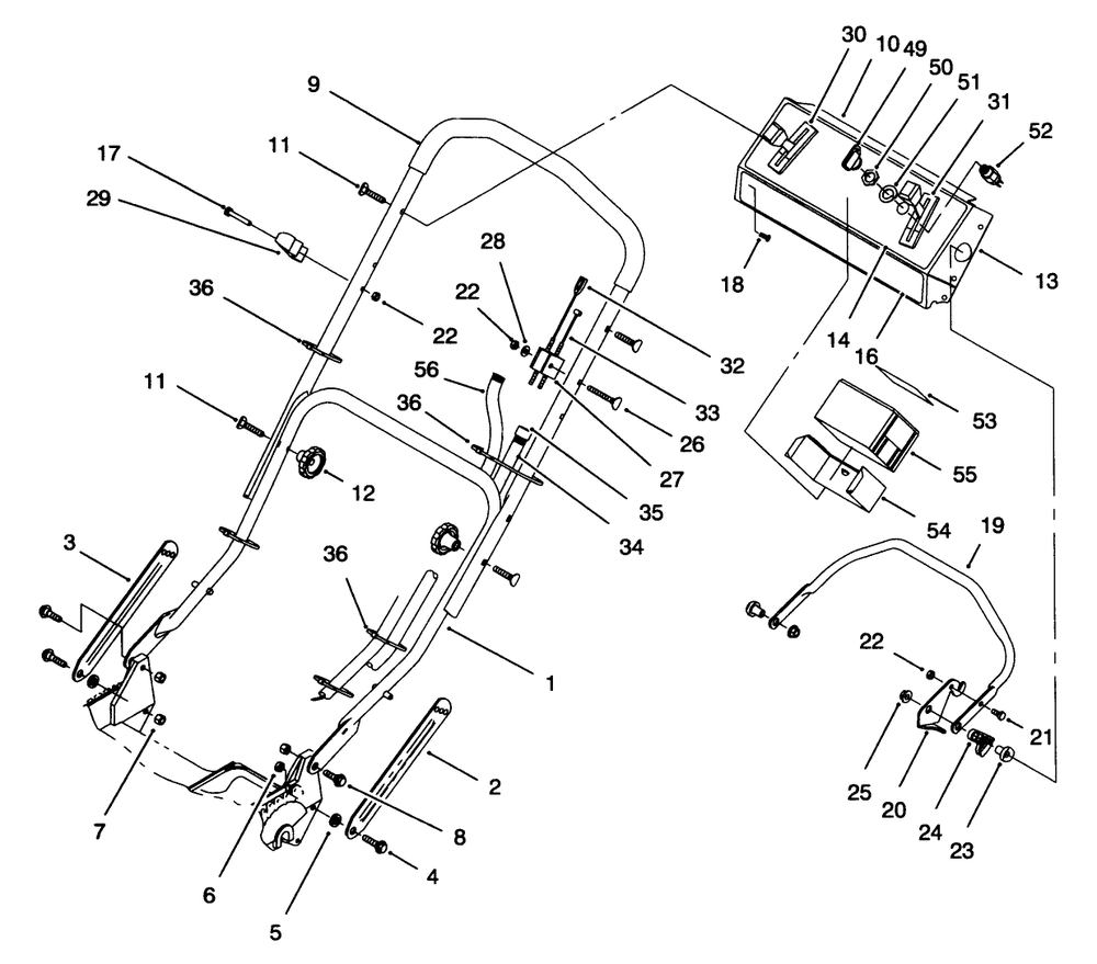 Handle Assembly Diagram and Parts List for 20768 6900001 - 6999999 Toro Lawn Mower