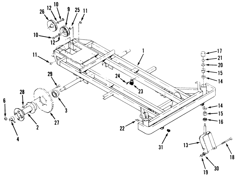 Frame, Rear Hub And Front Wheel Fork Diagram and Parts List for Z1-24OE04 1000001 - 1999999 Toro Lawn Tractor