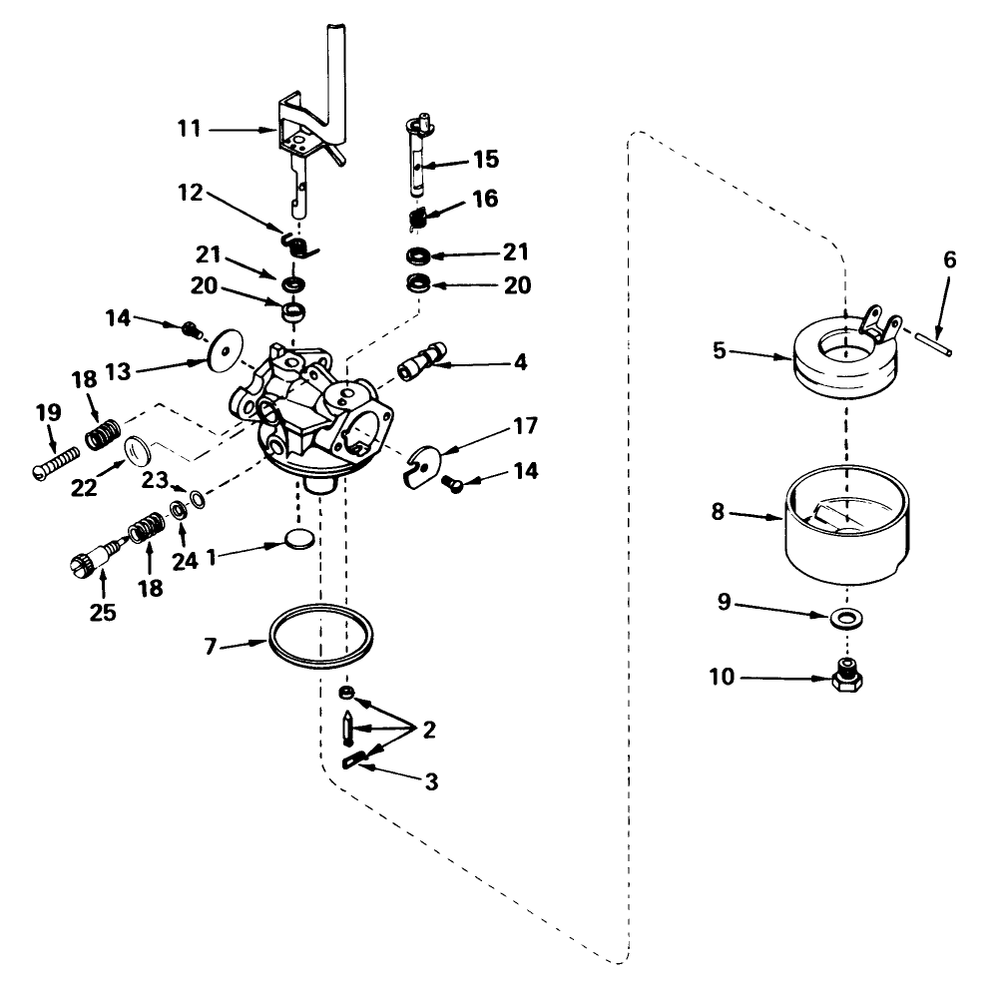 Carburetor No. 632170 Diagram and Parts List for 23375 0000001 - 0999999 Toro Lawn Mower