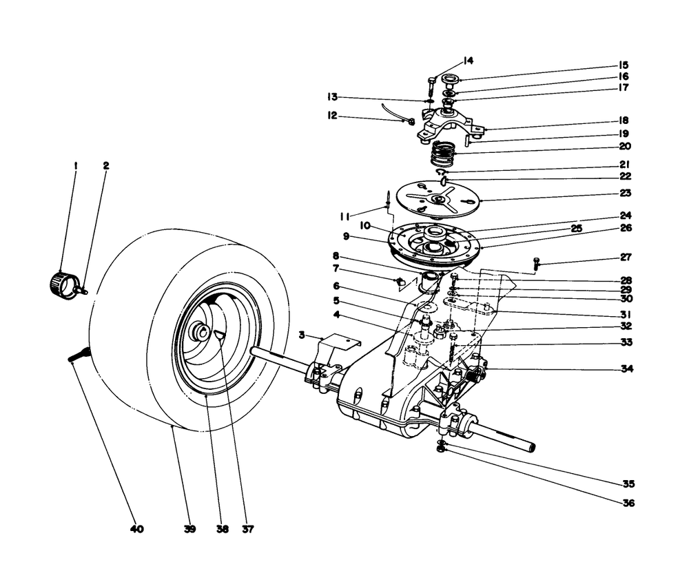 Transaxle & Clutch Assembly Diagram and Parts List for 57385 1000001 - 1999999 Toro Lawn Tractor