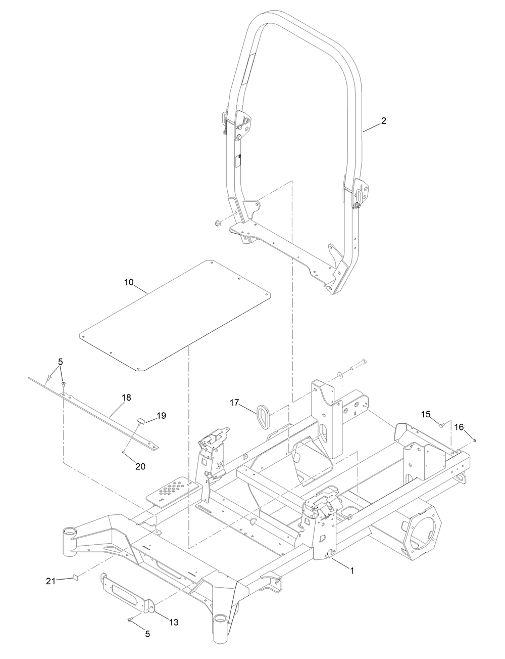 Main Frame Assembly Diagram and Parts List for 18765TE 400000000 - 414589899 Toro Lawn Tractor